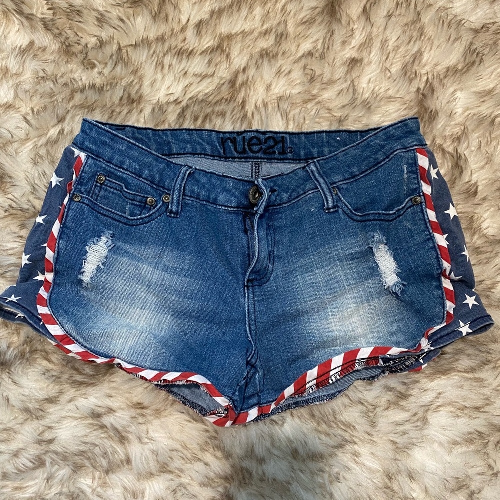 Red, white & Blue star jean shorts